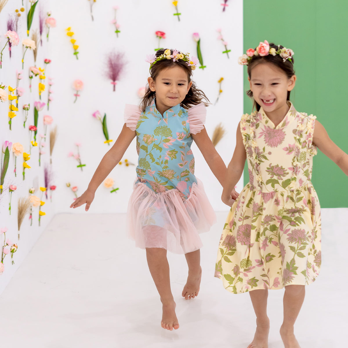 Garden Series - Girls Ruffled Dress in Yellow Chrysanthemum Print by Le Petit Society — image 8