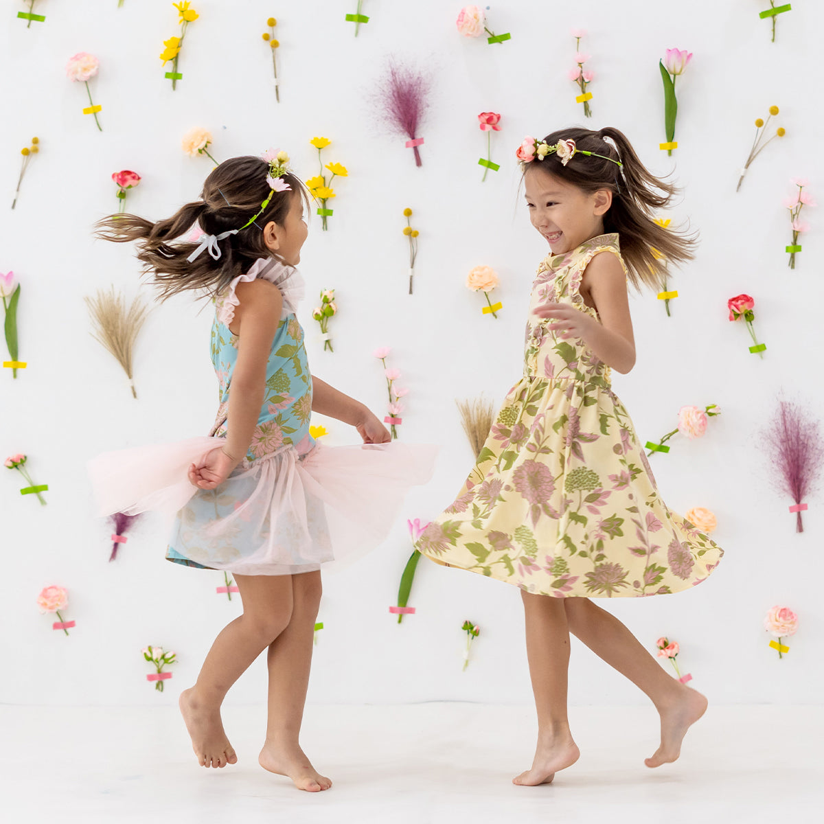 Garden Series - Girls Ruffled Dress in Yellow Chrysanthemum Print by Le Petit Society — image 6