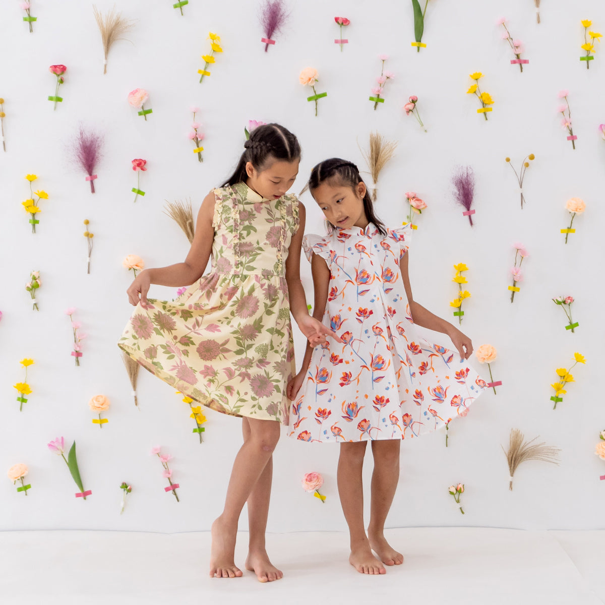 Garden Series - Girls Ruffled Dress in Yellow Chrysanthemum Print by Le Petit Society — image 3