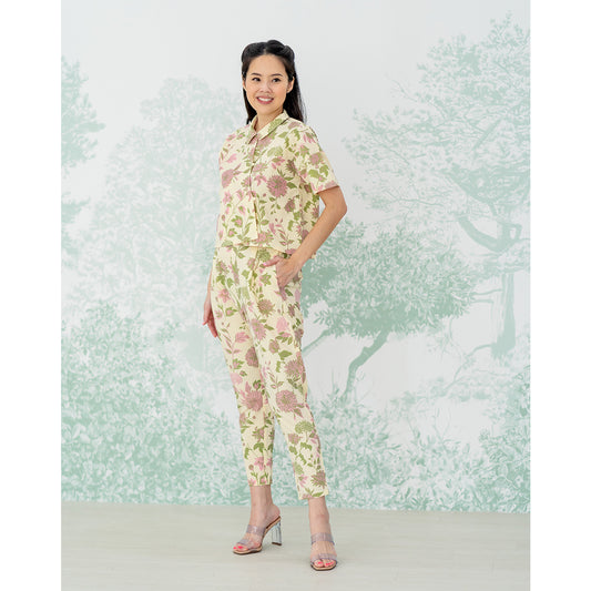 Garden Series - Ladies Pants in Yellow Chrysanthemum Print by Le Petit Society