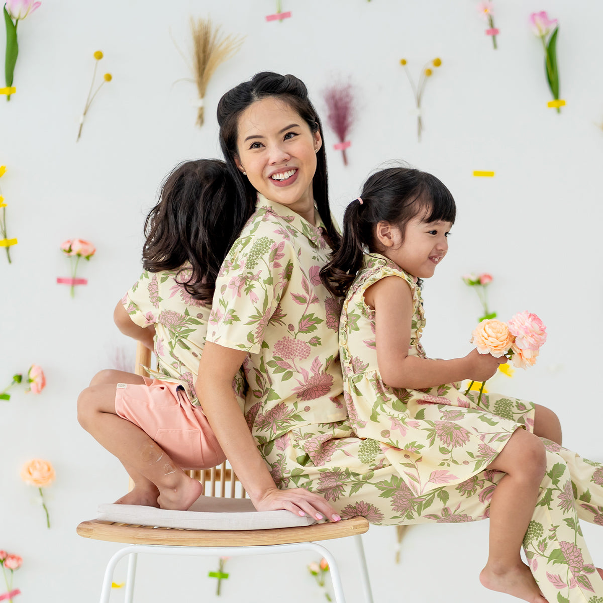 Garden Series - Ladies Wrap Top in Yellow Chrysanthemum Print by Le Petit Society — image 3