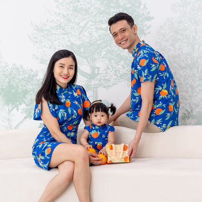 Mandarin Orange Series - Ladies Mini Dress in Blue Floral Orange Print by Le Petit Society — image 8