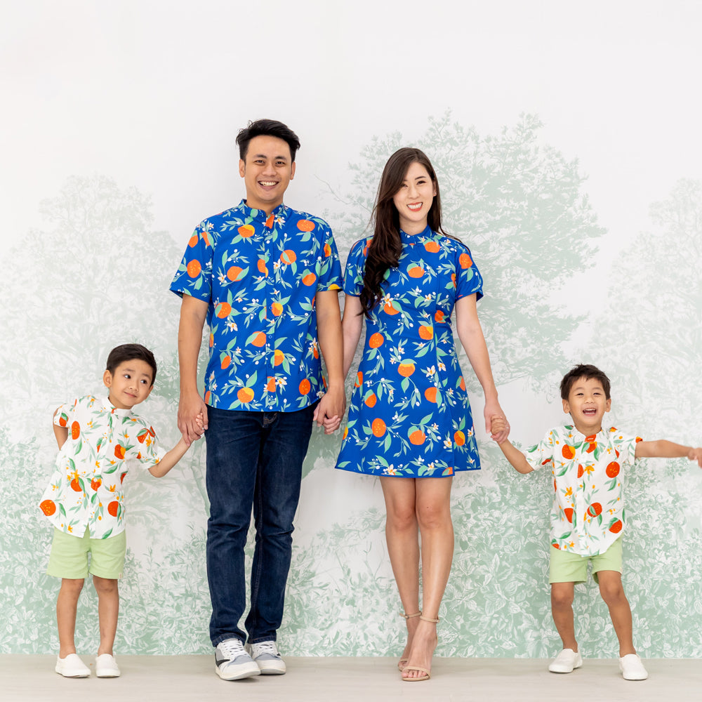 Mandarin Orange Series - Ladies Mini Dress in Blue Floral Orange Print by Le Petit Society — image 4