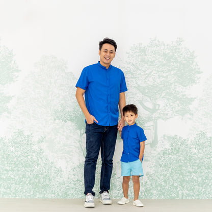 Mandarin Orange Series - Men's Plain Shirt in Blue (Personalisable) by Le Petit Society
