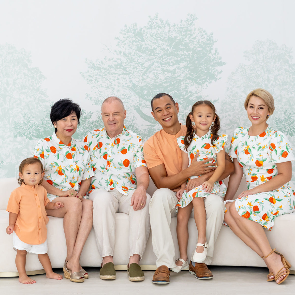 Mandarin Orange Series - Men's Shirt in White Floral Orange Print (Personalisable) by Le Petit Society — image 6
