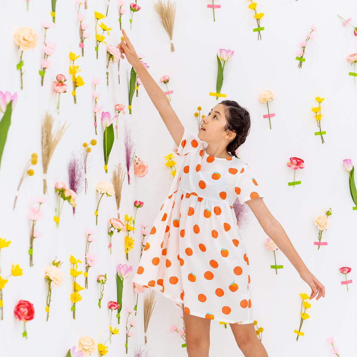Mandarin Orange Series in Girls Asymmetrical Baby Doll Dress (Personalisable) by Le Petit Society — image 5