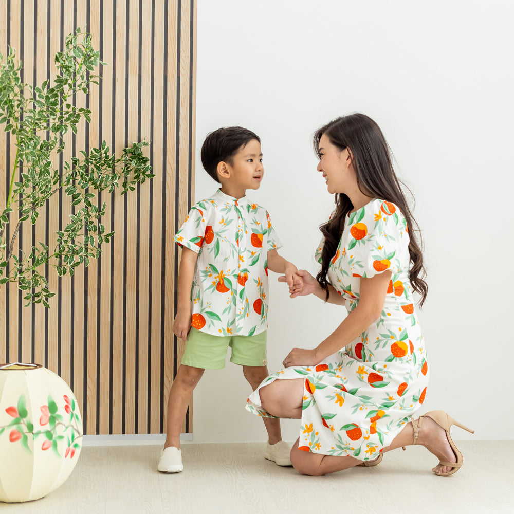 Mandarin Orange Series - Ladies Dress in White Floral Orange Print by Le Petit Society — image 2