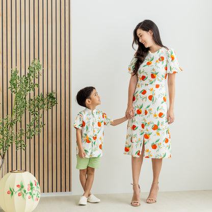 Mandarin Orange Series - Ladies Dress in White Floral Orange Print by Le Petit Society — image 8