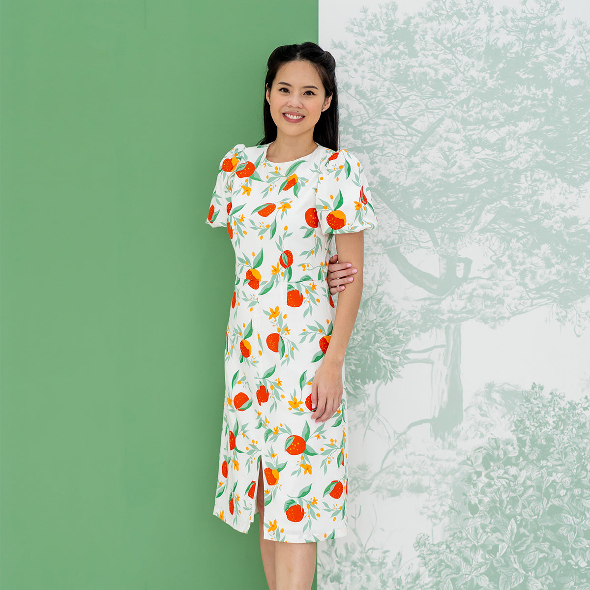 Mandarin Orange Series - Ladies Dress in White Floral Orange Print by Le Petit Society — image 7