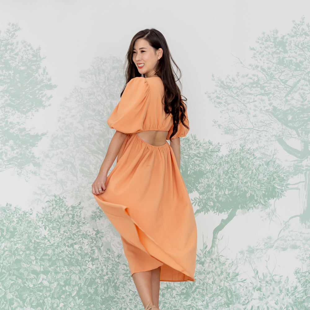 Mandarin Orange Series - Ladies Midi Dress in Orange by Le Petit Society