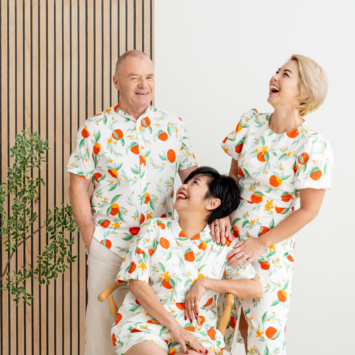 Mandarin Orange Series - Ladies High Waist Shorts in White Floral Orange Print by Le Petit Society — image 7