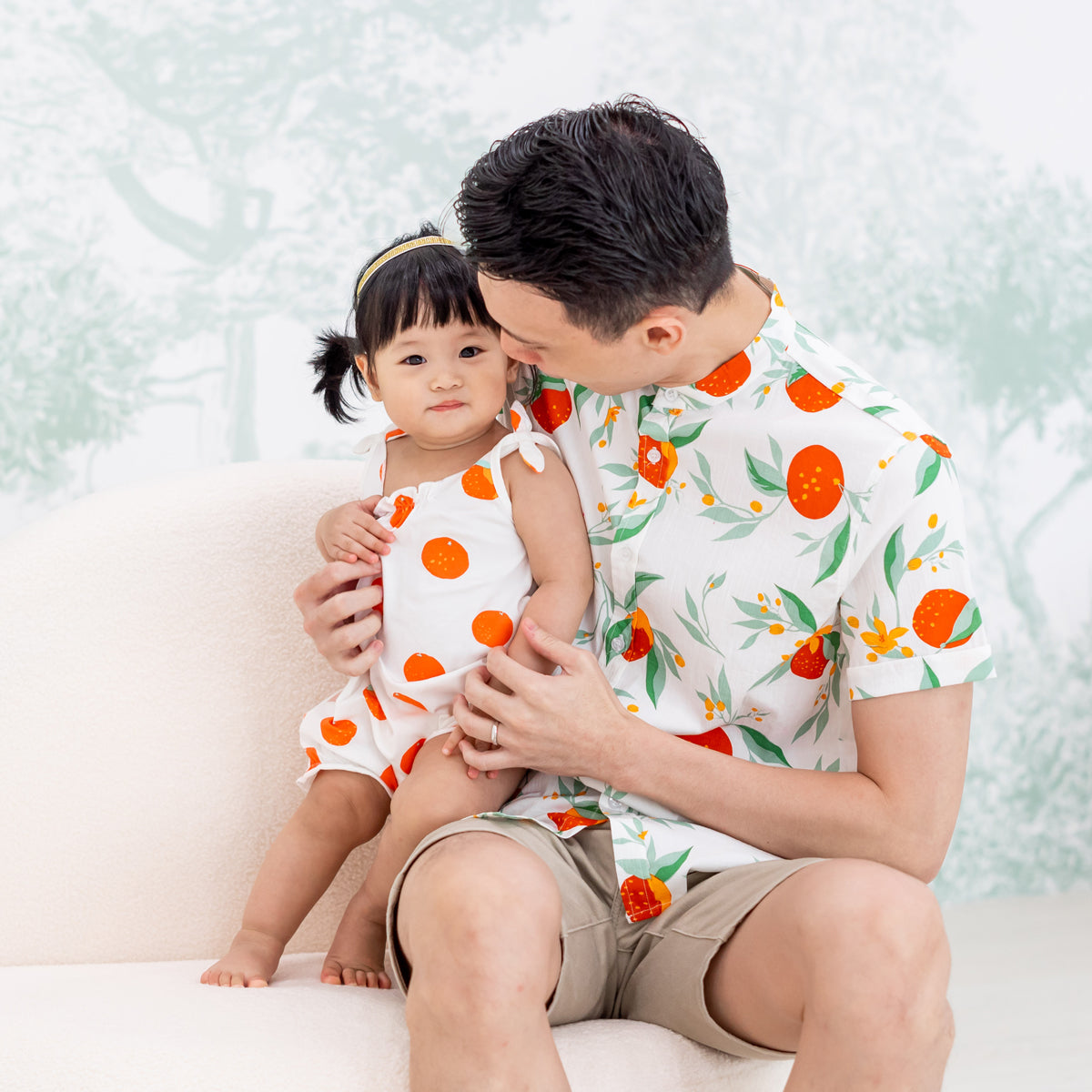 Mandarin Orange Series - Men's Shirt in White Floral Orange Print (Personalisable) by Le Petit Society — image 3