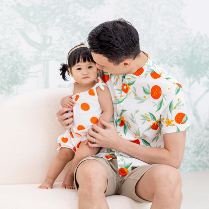 Mandarin Orange Series - Men's Shirt in White Floral Orange Print (Personalisable) by Le Petit Society — image 3