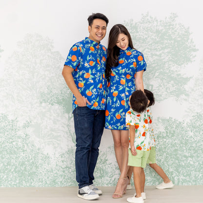 Mandarin Orange Series - Men's Shirt in Blue Floral Orange Print (Personalisable) by Le Petit Society — image 7