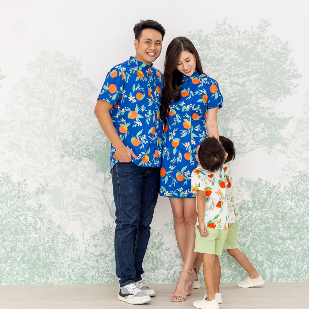 Mandarin Orange Series - Ladies Mini Dress in Blue Floral Orange Print by Le Petit Society — image 6