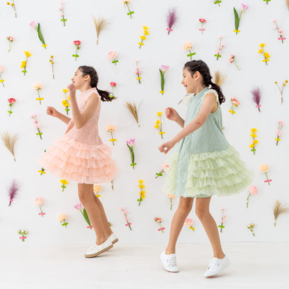 Spring Series - Girls Tiered Tulle Lace Dress in Sage by Le Petit Society — image 11