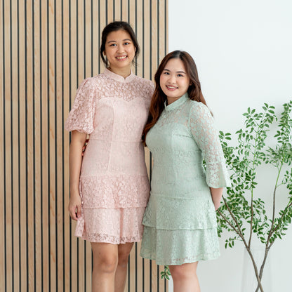 Spring Series - Ladies Puff Sleeve Lace Dress in Pink by Le Petit Society — image 9