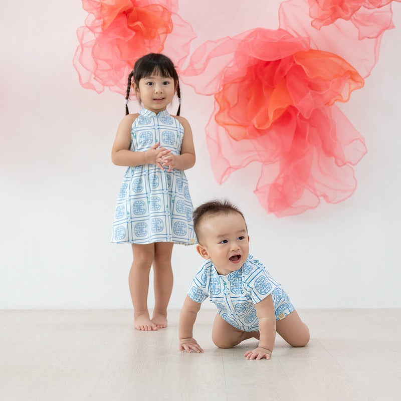 Heritage Series - Girls Cheongsam in Blue Peranakan Print by Le Petit Society — image 6