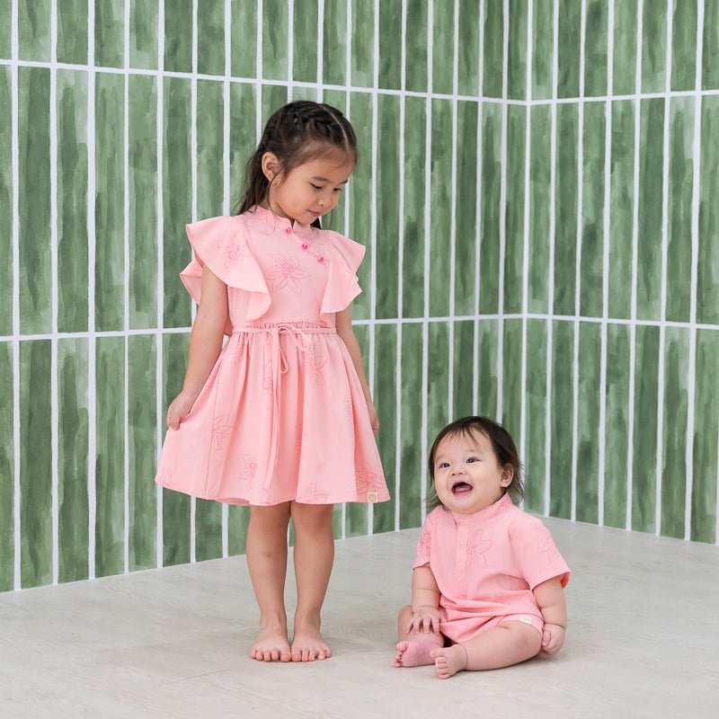 Heritage Series - Baby Boy Romper in Pink Lilies by Le Petit Society — image 2