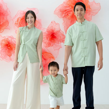 Heritage Series - Boys Mandarin Shirt in Jade by Le Petit Society — image 5