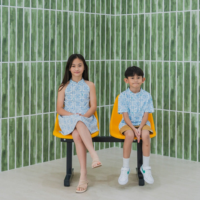 Heritage Series - Girls Cheongsam in Blue Peranakan Print by Le Petit Society — image 4
