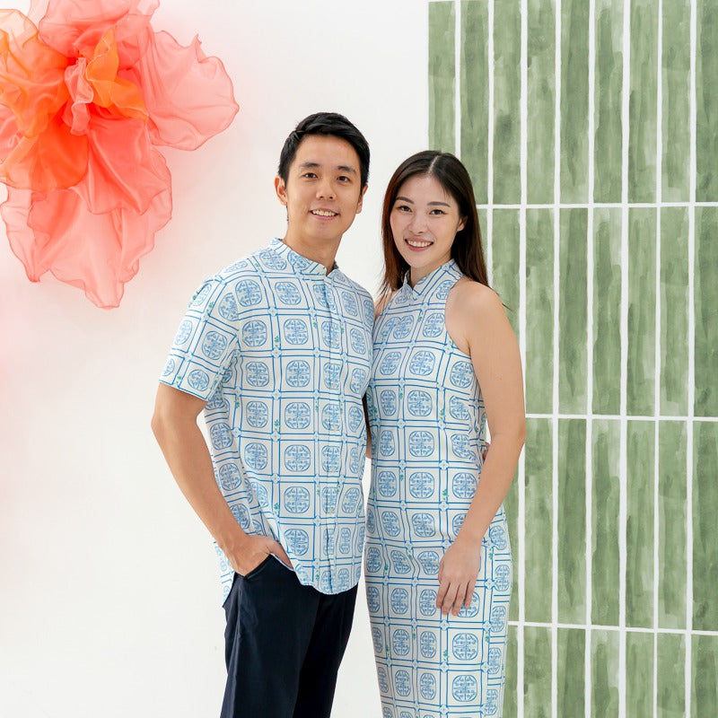Heritage Series - Ladies Cheongsam in Blue Peranakan Print by Le Petit Society — image 2