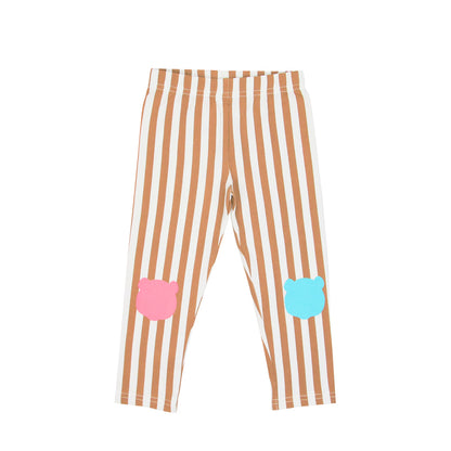 Kids Brown Striped Leggings with Panda Patches by Le Petit Society