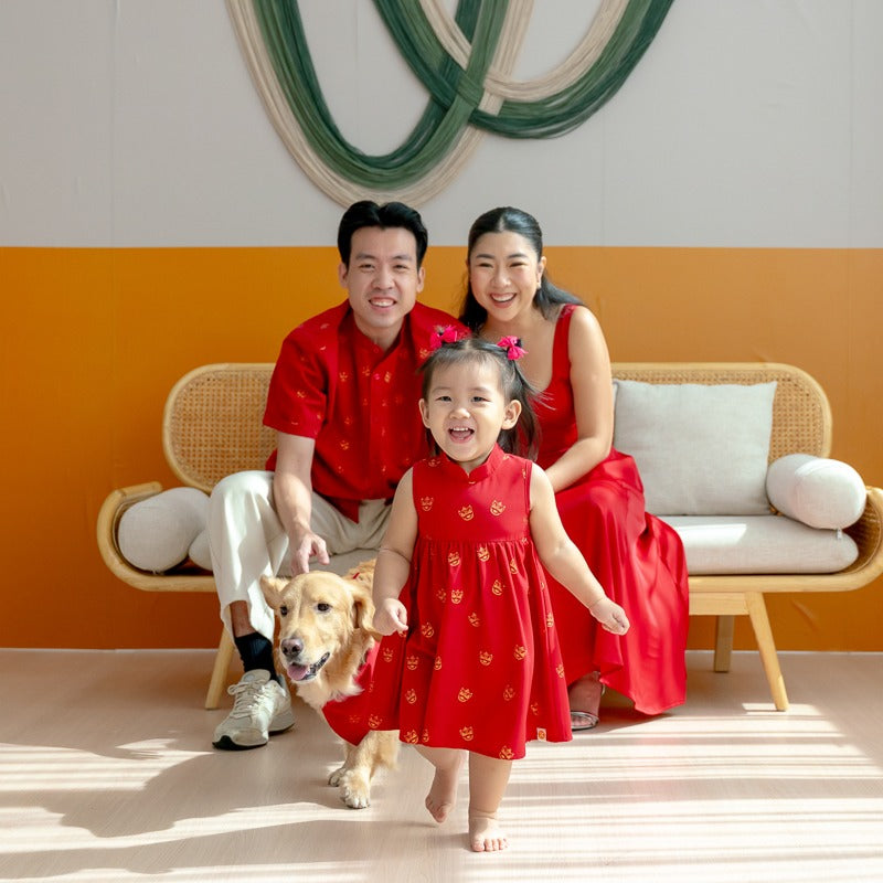 Lion Dance Series - Baby Girl Cheongsam in Gold Lion Print by Le Petit Society — image 4