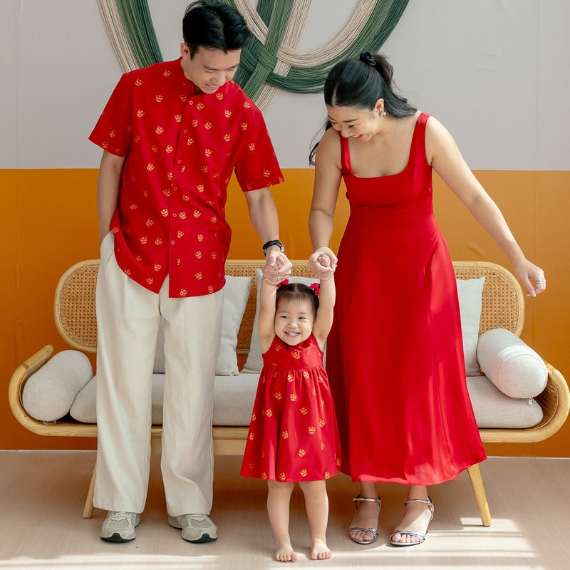 Lion Dance Series - Baby Girl Cheongsam in Gold Lion Print by Le Petit Society — image 3