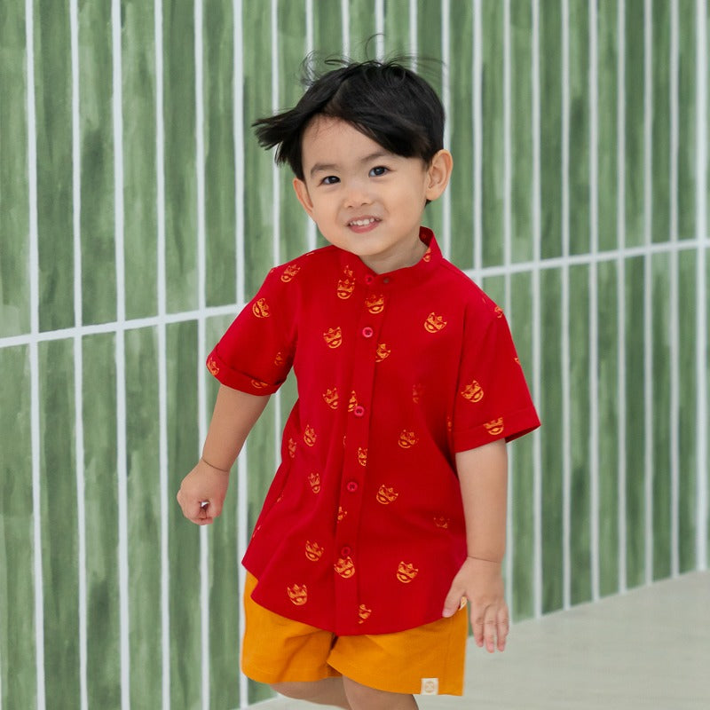 Lion Dance Series - Boys Shirt in Gold Lion Print by Le Petit Society — image 4