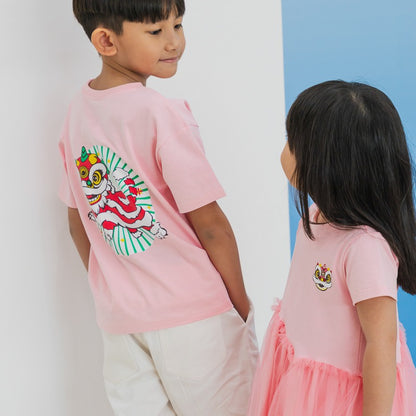 Lion Dance Series in Girls Jersey Dress with Pink Tulle by Le Petit Society — image 4