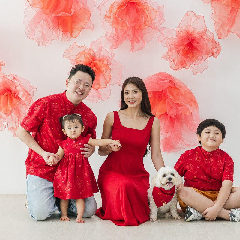 Lion Dance Series - Baby Girl Cheongsam in Red Festive Lion Print by Le Petit Society — image 2