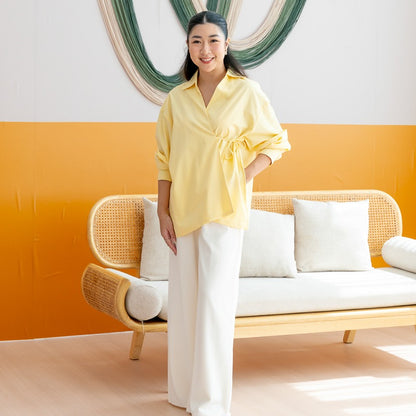 Lion Dance Series - Ladies Wrap Shirt in Yellow by Le Petit Society