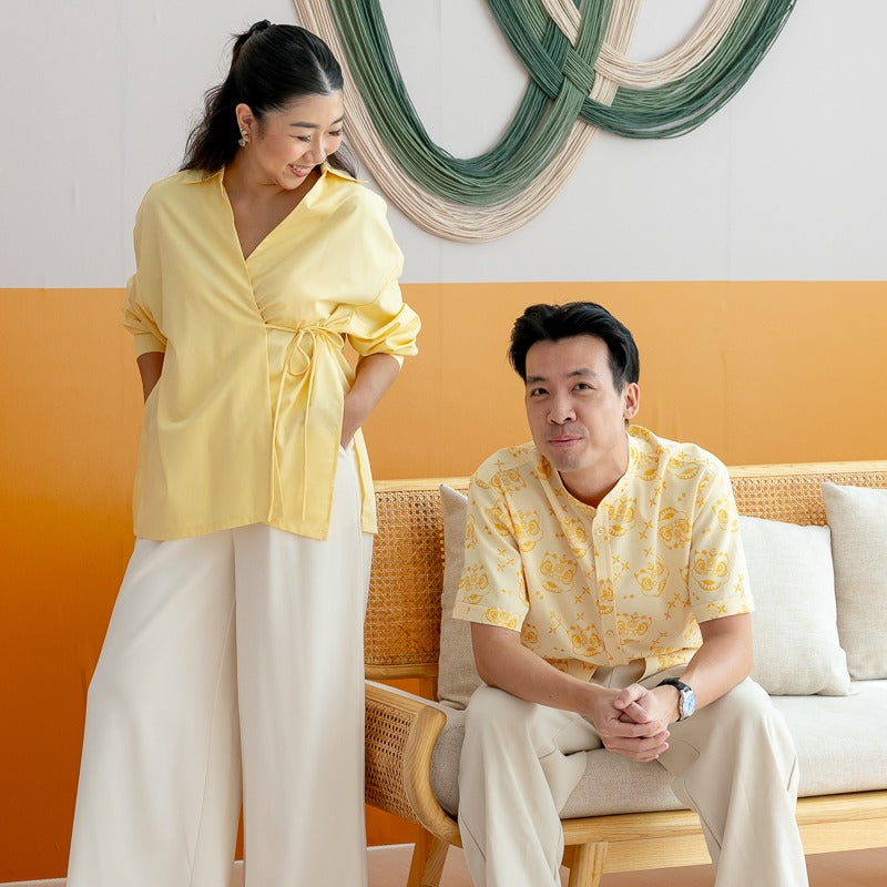 Lion Dance Series - Ladies Wrap Shirt in Yellow by Le Petit Society — image 4
