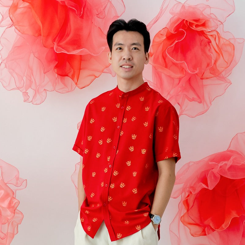 Lion Dance Series - Men's Shirt in Gold Lion Print (Classic Fit) by Le Petit Society