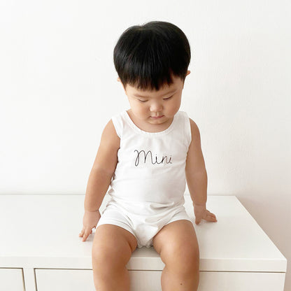 Family Tees - Mini Baby Sleeveless Romper in White/Black by Le Petit Society