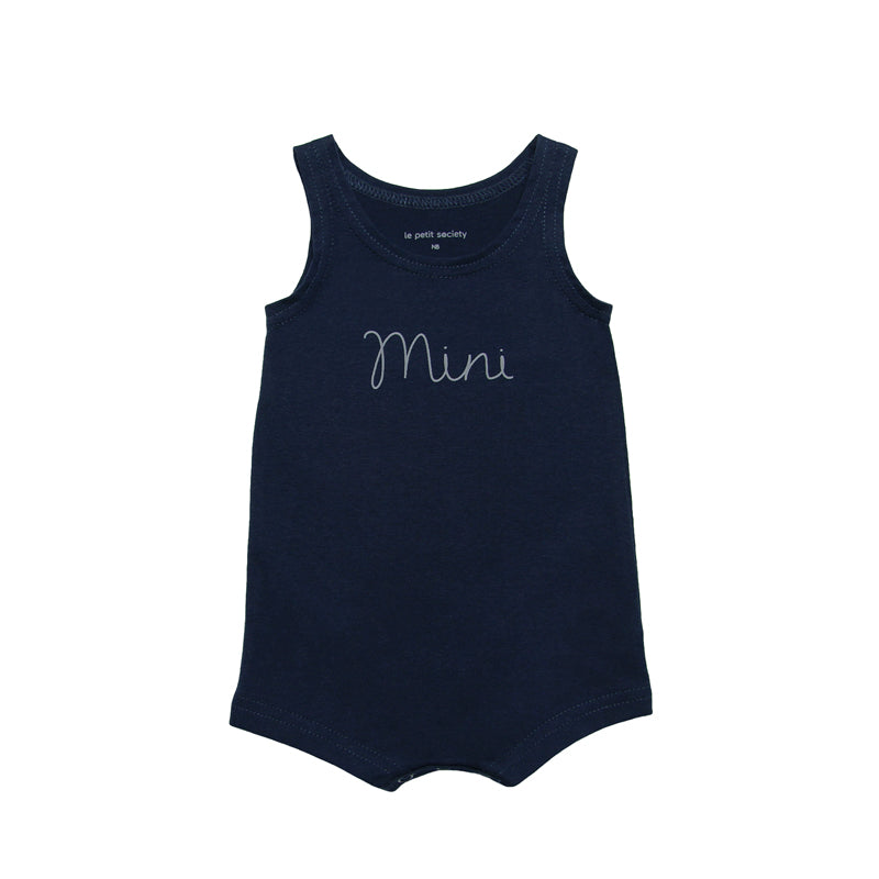 Family Tees - Mini Baby Sleeveless Romper in Navy by Le Petit Society