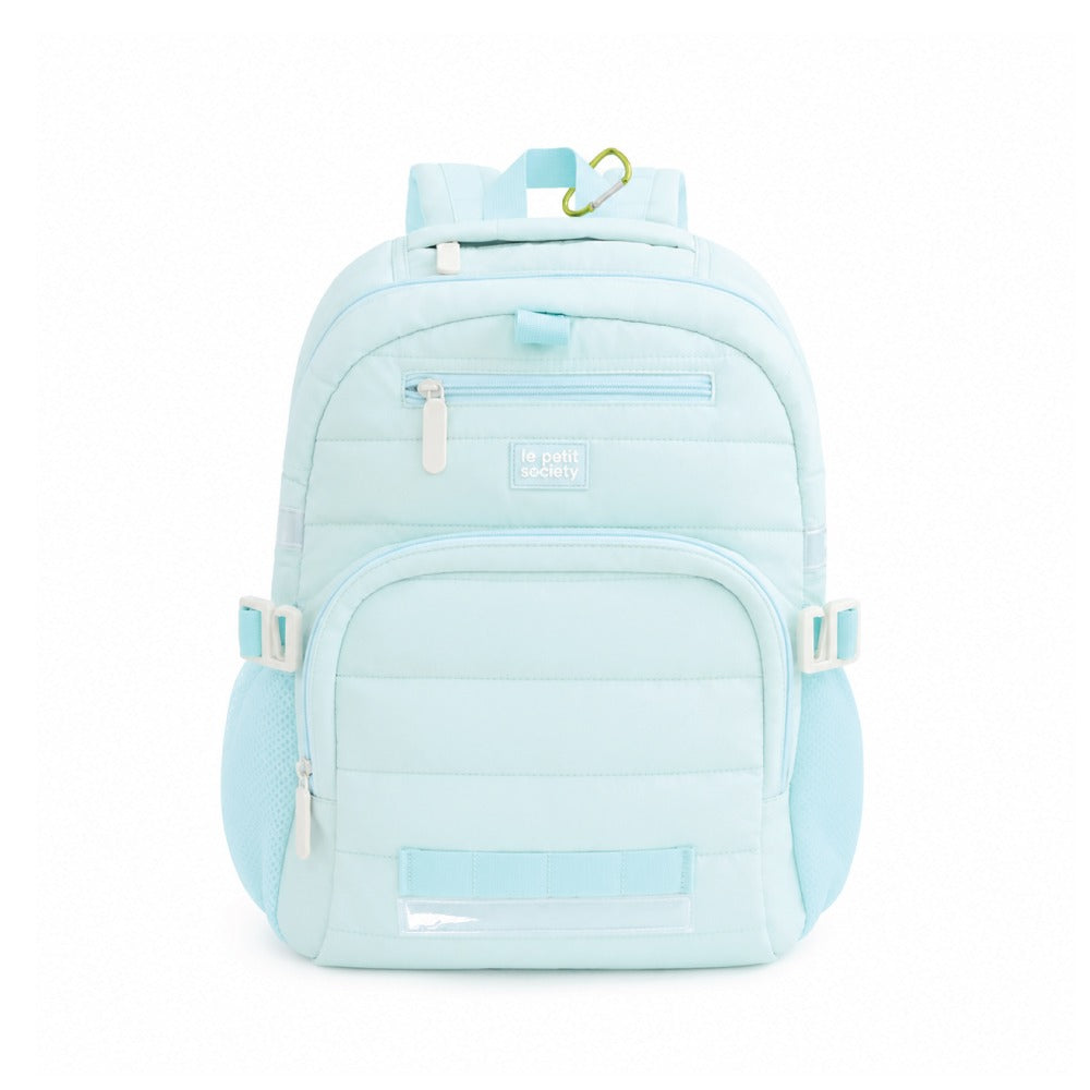 Single Pocket Backpack and Lunch Bag Bundle in Ice Blue Puffer by Le Petit Society — image 2