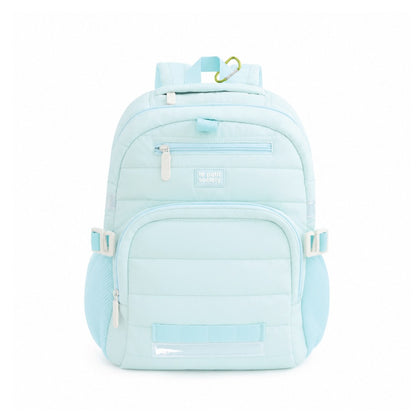 Single Pocket Backpack in Ice Blue Puffer by Le Petit Society