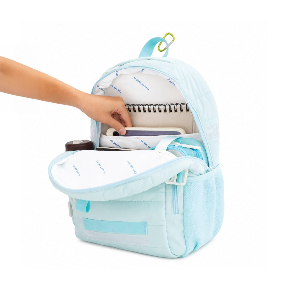 Single Pocket Backpack in Ice Blue Puffer by Le Petit Society — image 4