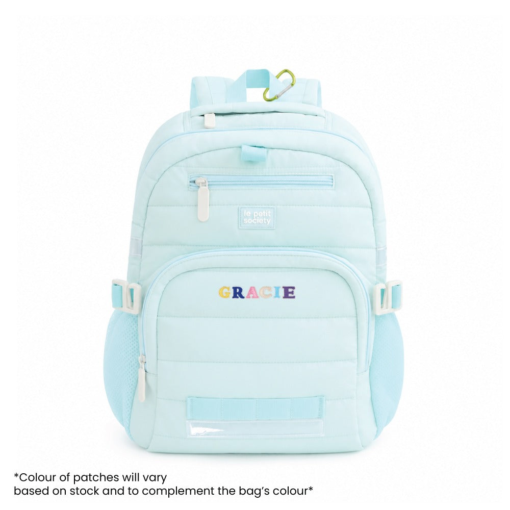 Single Pocket Backpack and Lunch Bag Bundle in Ice Blue Puffer by Le Petit Society — image 3