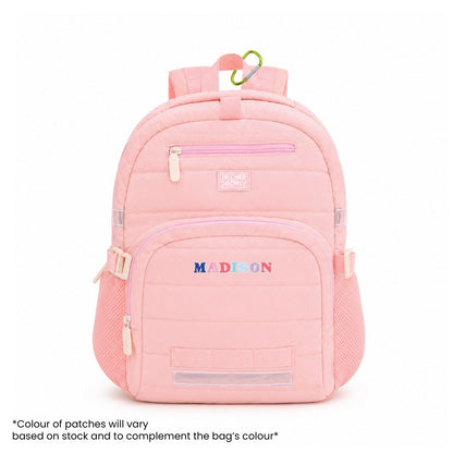Single Pocket Backpack in Marshmallow Pink Puffer by Le Petit Society — image 2