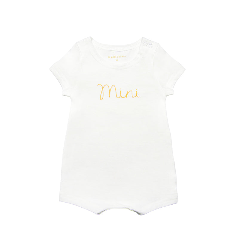 Family Tees - Mini Baby Short Sleeves Romper in White/Gold by Le Petit Society