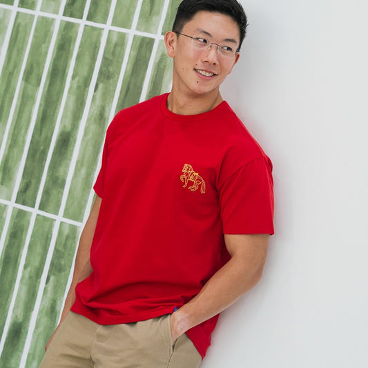Zodiac Series - Adult Red Tee in Gold Horse Print by Le Petit Society