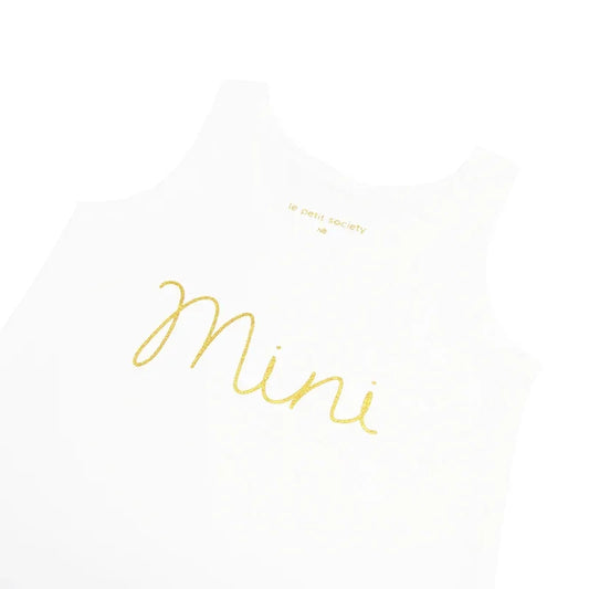 Family Tees - Mini Baby Sleeveless Romper in White/Gold by Le Petit Society — image 2