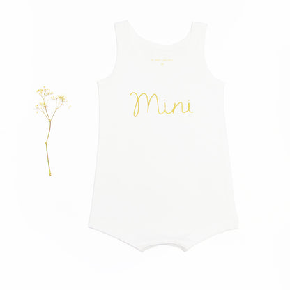 Family Tees - Mini Baby Sleeveless Romper in White/Gold by Le Petit Society
