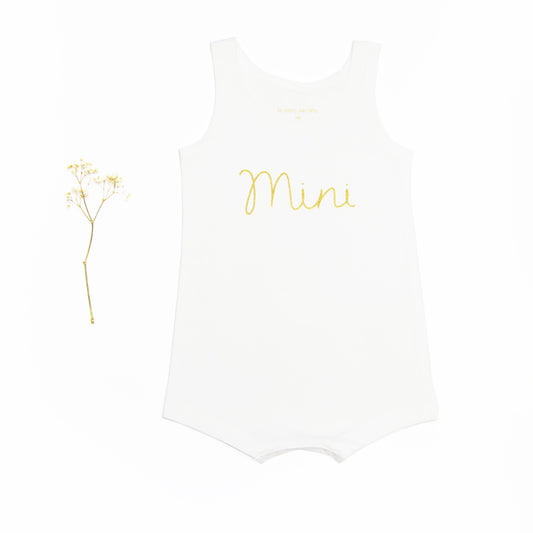 Family Tees - Mini Baby Sleeveless Romper in White/Gold by Le Petit Society