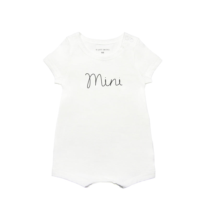 Family Tees - Mini Baby Short Sleeves Romper in White/Black by Le Petit Society — image 3