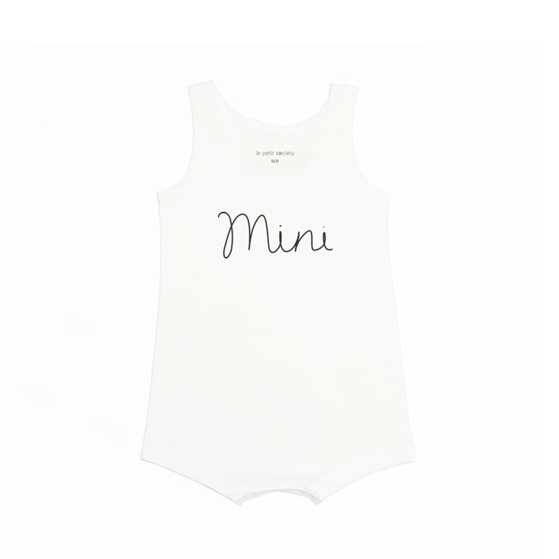 Family Tees - Mini Baby Sleeveless Romper in White/Black by Le Petit Society — image 2