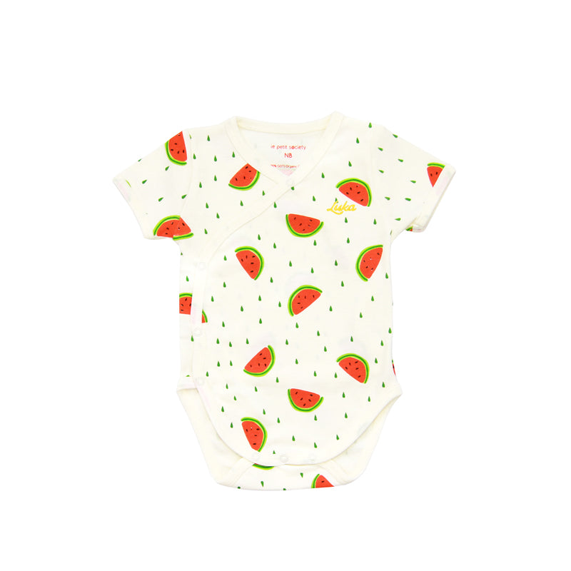Baby Organic Kimono Romper in Watermelon Print by Le Petit Society — image 7